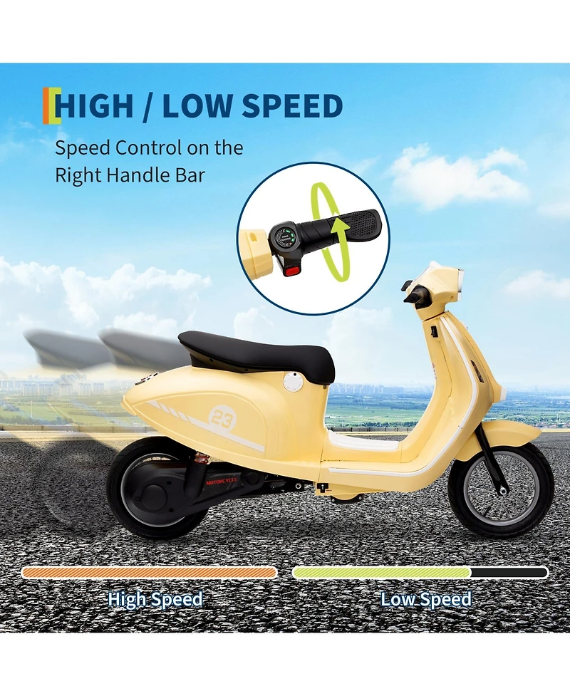 Homfan 24V 350W electric ride-on motorcycle with rear brake, twist throttle, and Led lights for kids
