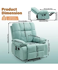 Dyhome Manual Recliner Chair with Heat and Massage, Upholstered Lounge Sofa Retractable Footrest, Side Storage Pockets