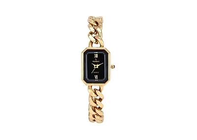 Peugeot Women's 14K Gold-Plated Rectangular Black Dial Link Bracelet Watch