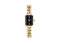 Peugeot Women's 14K Gold-Plated Rectangular Black Dial Link Bracelet Watch