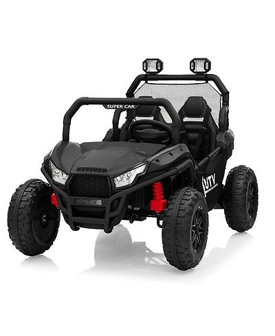 homfan 2-Seater Electric Ride-On Utv Car, Remote Control, Spring Suspension, Led Lights, Wireless, Spacious Seat, Treaded Tires, Metal Frame