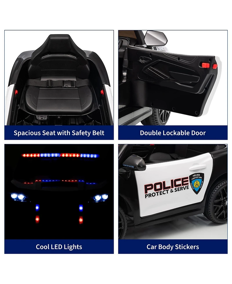 homfan 12V Licensed Toyota Police Ride On Car, 4WD, Remote Control, Led Lights, Music, Spring Suspension, Safety Belt, Truck Bed Storage
