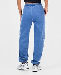 Vanilla Star Juniors' High-Rise Star-Applique Denim Jogger