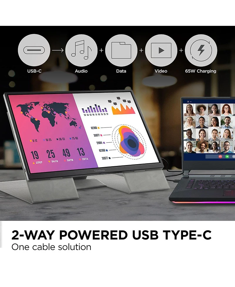 ViewSonic VG1656-2K 16" 16:10 Wqxga Portable Usb-c Ips Led Monitor