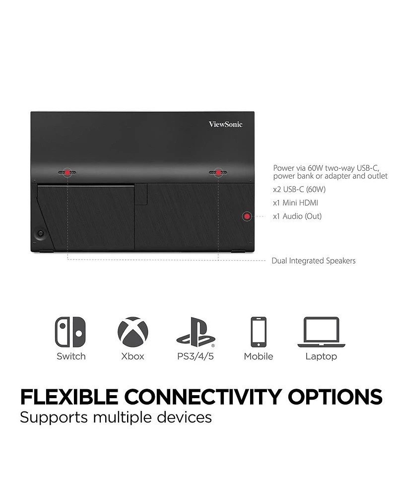 ViewSonic VX1654 15.6" Ips Full Hd 144Hz Portable Gaming Usb-c Monitor