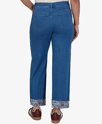 Ruby Rd. Petite High-Waisted Floral-Print Cuff Ankle Jeans