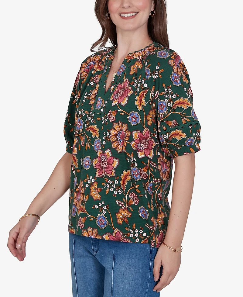 Ruby Rd. Petite Floral Vines Printed Cotton Knit Top