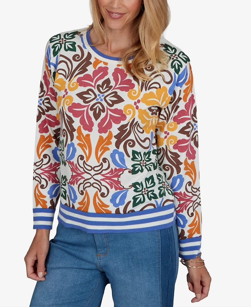 Ruby Rd. Petite Tipped Floral Lightweight Sweater