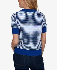 Ruby Rd. Petite Two-Tone Collared Elbow-Sleeve Sweater