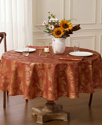 Lenox Metallic Falling Leaves Foil Round Tablecloth, 70" x 70"