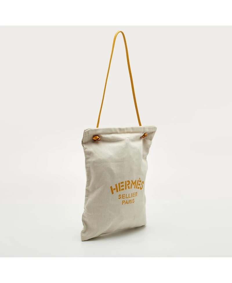 Pre-Owned HERMES Herringbone Canvas And Swift Leather Grooming Bag