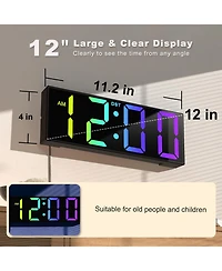 Jall 12 Inch Large Digital Wall Clock with Rgb Colors Auto Dst Night Light Perfect for Bedroom Classroom Gift Elderly