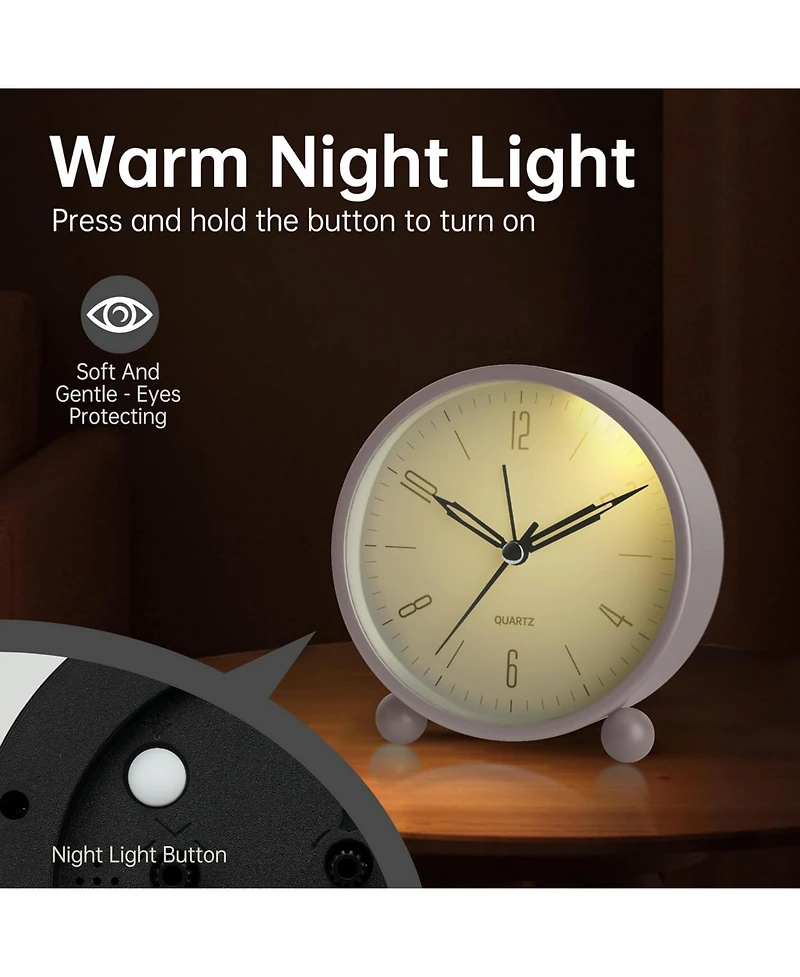 Jall 4 Inch Analog Alarm Clock Silent Sweep Hand Night Light Loud 1x Aa Battery Old Fashioned Decor Great Gift
