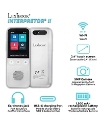 Lexibook , Interpretor 2 Instant Voice Translator, 137 Languages, Photo and Memo Translation, Earphones Jack, Wi-Fi and Offline, NTL3000