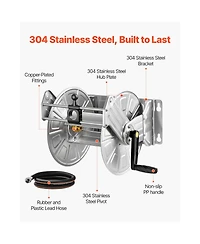Vevor Wall Mounted Garden Hose Reel 150ft 5/8 in Hose Winder Brass Fitting Hose Guide