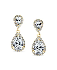 Bling Jewelry Cocktail Cubic Zirconia Cz Double Solitaire Teardrop Dangle Earrings Gold Plated