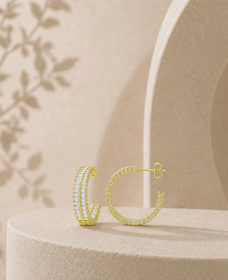 Macy's 14k Gold-Plated Two Row Crystal Hoop Earrings