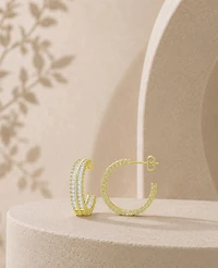 Macy's 14k Gold-Plated Two Row Crystal Hoop Earrings