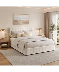 gaomon Velvet Upholstered Platform Bed with Adjustable Headboard - Vertical Channel Tufted, No Box Spring Needed, Easy Assembly