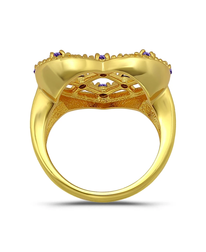 Macy's 14k Gold-Plated Over Brass Round Clear Cubic Zirconia Lattice Heart Shaped Ring