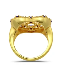Macy's 14k Gold-Plated Over Brass Round Clear Cubic Zirconia Lattice Heart Shaped Ring