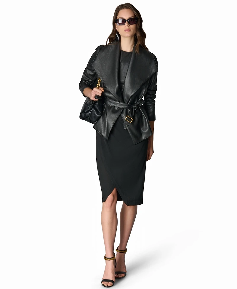 Donna Karan New York Women's Mixed-Media Belted Wrap Jacket