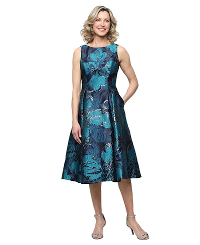 Alex Evenings Women's Midi Sleeveless Jacquard Dress