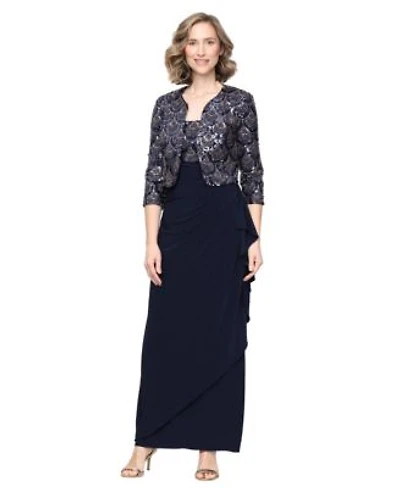Alex Evenings Womens Scoop Neck Empire Waist Sequin Bodice Dress Bolero Jacket Set