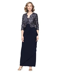 Alex Evenings Womens Scoop Neck Empire Waist Sequin Bodice Dress Bolero Jacket Set