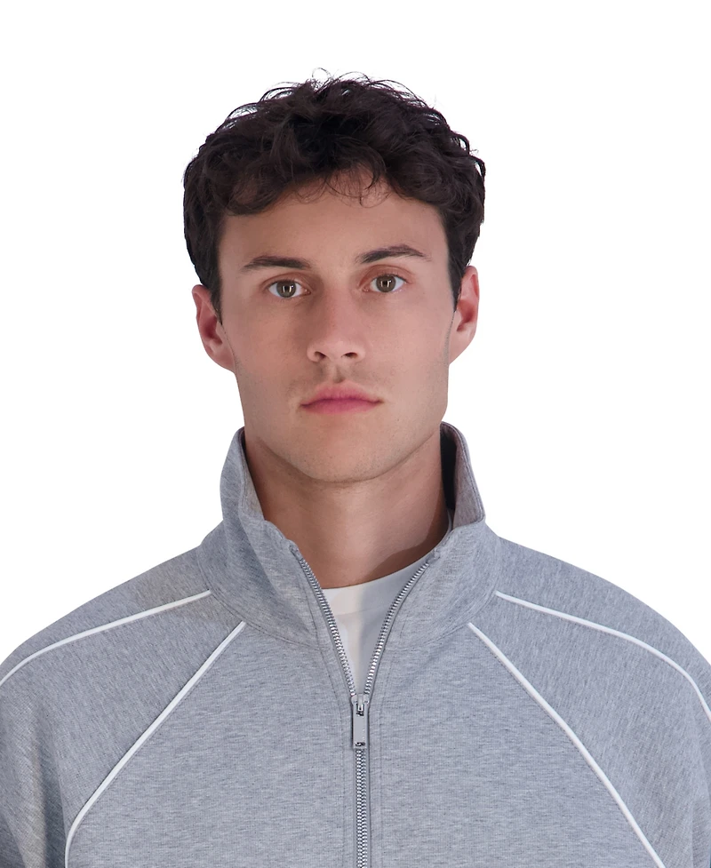 Karl Lagerfeld Paris Men's Metal Logo Patch and Piping Detail Ponte Track Jacket