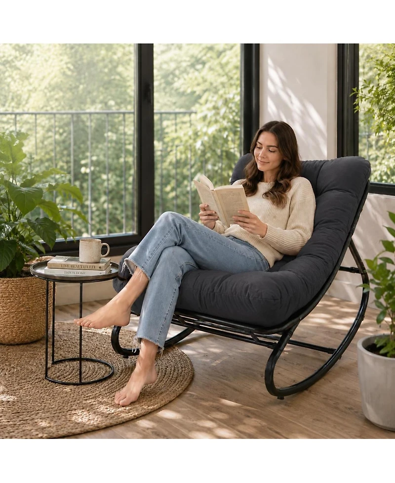 Papasan Rocking Chairs, 30 Inch Oversized Egg Rocking Chair with 450 Lb Capacity for Patio or Living Room
