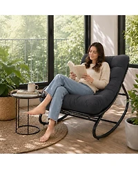 Papasan Rocking Chairs, 30 Inch Oversized Egg Rocking Chair with 450 Lb Capacity for Patio or Living Room