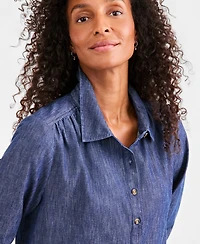 Style & Co Women's Long-Sleeve Peplum Cotton Shirt Dress, Macy's Exclusive