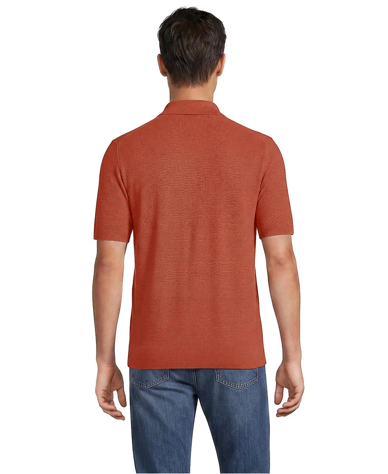 Lands' End Men's Short Sleeve Texture Stitch Button Through Sweater Polo