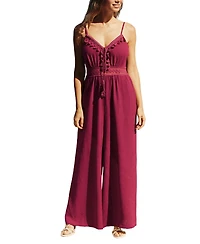 Cupshe Women's After Party V-Neck Sleeveless Crochet-Lace Jumpsuit