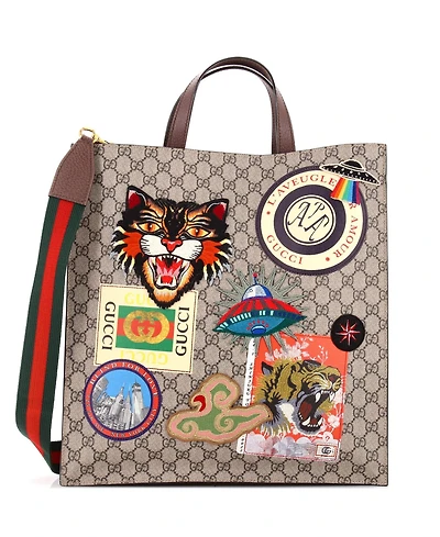 Pre-Owned Gucci North South Courrier Convertible Soft Open Tote Gg Coated Canvas with Applique
