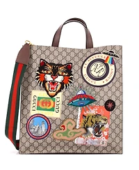 Pre-Owned Gucci North South Courrier Convertible Soft Open Tote Gg Coated Canvas with Applique