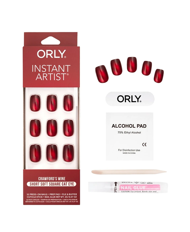 Orly Crawfords Wine Cat Eye Instant Artist Short Soft Square Press-On Nail Set