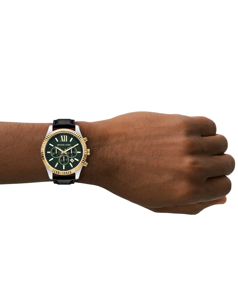 Michael Michael Kors Men's Lexington Chronograph Black Leather Watch 44mm