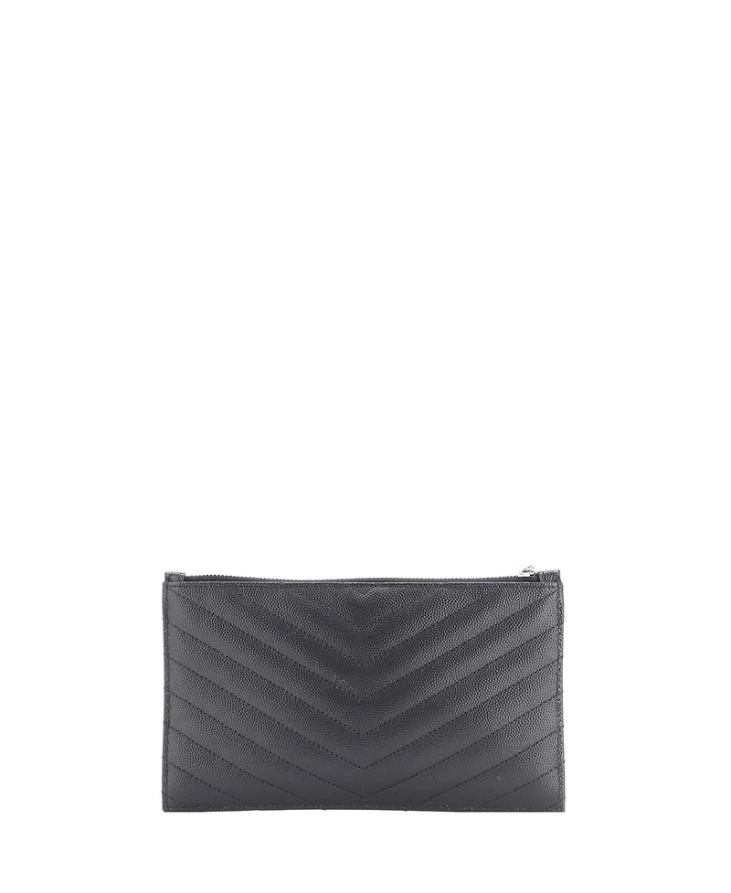 Pre-Owned Saint Laurent Medium Classic Monogram Zip Bill Pouch Matelasse Chevron Leather
