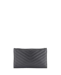 Pre-Owned Saint Laurent Medium Classic Monogram Zip Bill Pouch Matelasse Chevron Leather