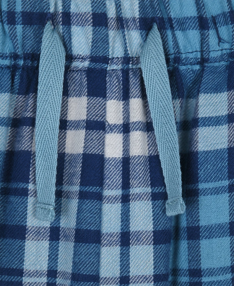 Max & Olivia Boys' 6-18 Long-Sleeve Top and Woven Plaid Pants Pajama, 2-Piece Set
