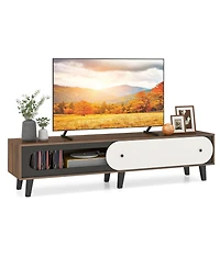 Slickblue Mid-Century Tv Stand for 80" TVs with Sliding Door Cabinet