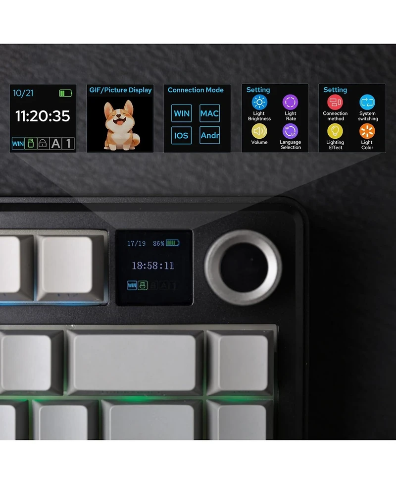 Aula F75 Max Wireless Mechanical Keyboard with Tft Smart Screen, Tri-Mode Connectivity, Hot Swappable, Rgb Backlit, Volume Knob, 75% Gasket Mount