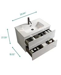 Streamdale Furniture 30" Glossy Wall Mount Vanity With Ceramic Sink