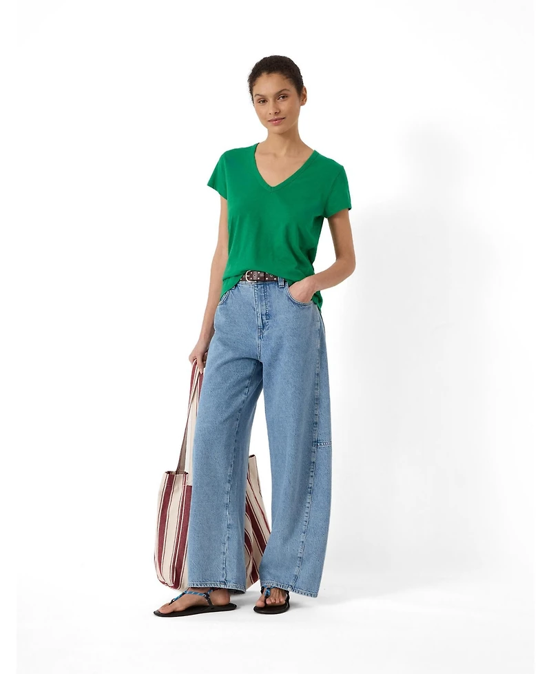 Hush Women's Slim Fit Slub Cotton V-Neck T-Shirt