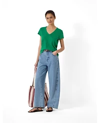 Hush Women's Slim Fit Slub Cotton V-Neck T-Shirt