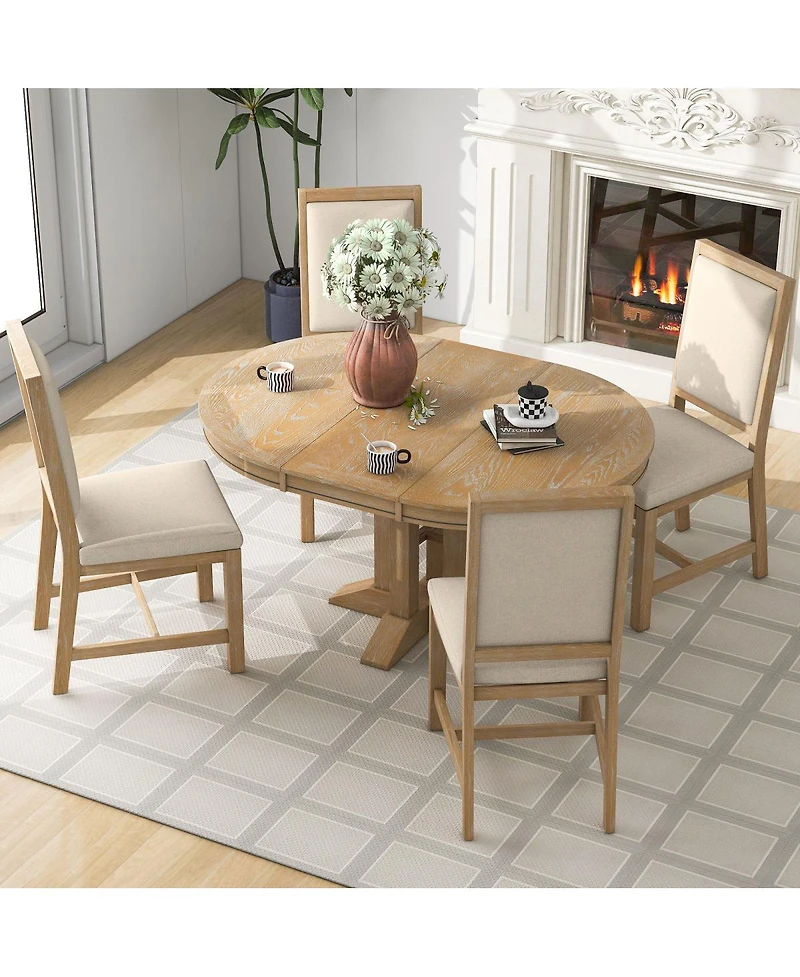 Streamdale Furniture 5-Piece Extendable Round Dining Set with 4 Upholstered Chairs
