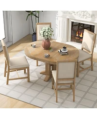 Streamdale Furniture 5-Piece Extendable Round Dining Set with 4 Upholstered Chairs