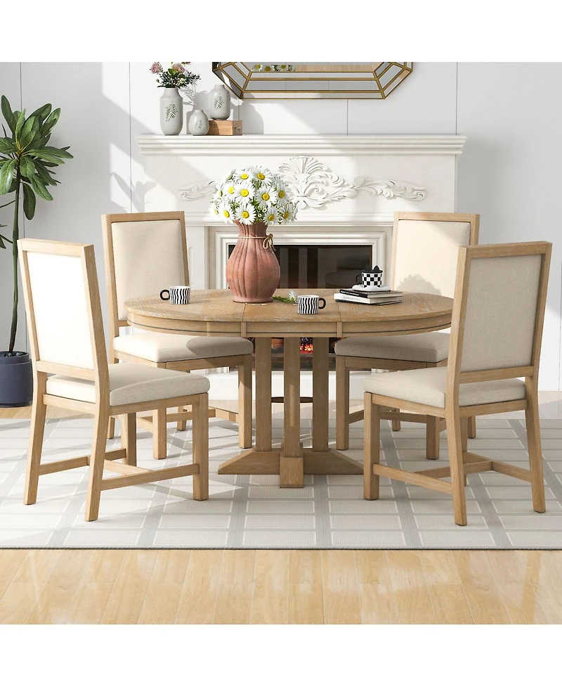 Streamdale Furniture 5-Piece Extendable Round Dining Set with 4 Upholstered Chairs